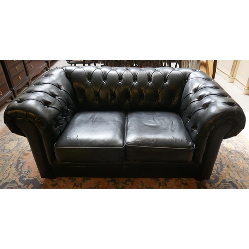 380 - Black 2 seater chesterfield sofa