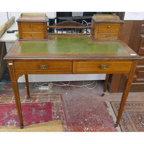 386 - Antique & leather top galleried ladies writing desk on square tapered legs