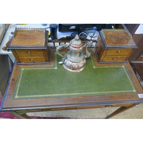 386 - Antique & leather top galleried ladies writing desk on square tapered legs