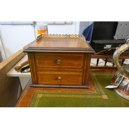 386 - Antique & leather top galleried ladies writing desk on square tapered legs