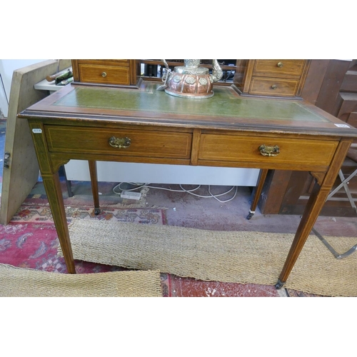 386 - Antique & leather top galleried ladies writing desk on square tapered legs