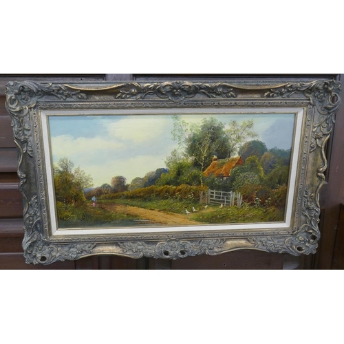 390 - E Cole - Late 19C oil on canvas - Rural scene believed to be Goldalming, Surrey