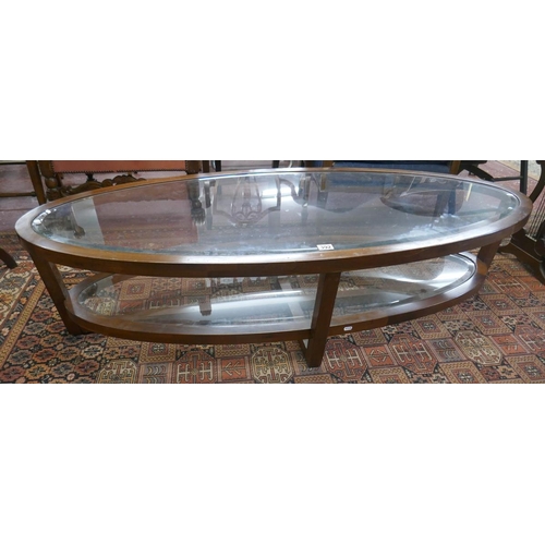 392 - Large mid century Danish 2 tier glass coffee table - Approx L: 160cm