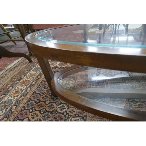 392 - Large mid century Danish 2 tier glass coffee table - Approx L: 160cm