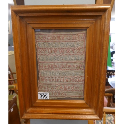 399 - Small Victorian framed sampler - 1886