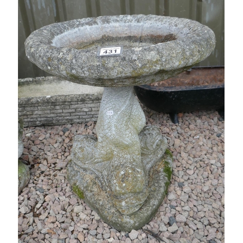 431 - Stone coy carp bird bath