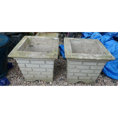 436 - Pair of stone square planters & another