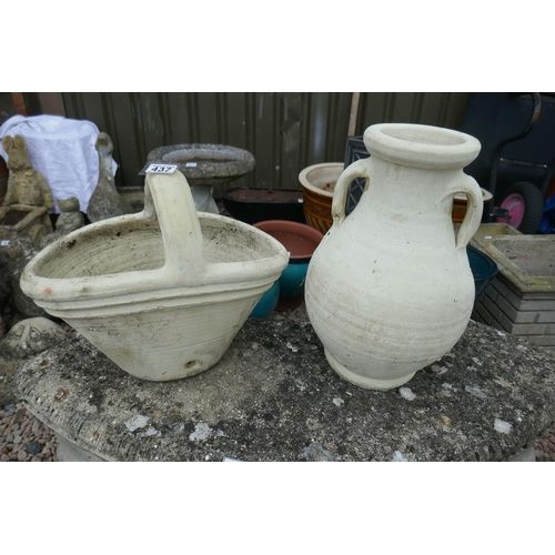 437 - Stone basket & urn