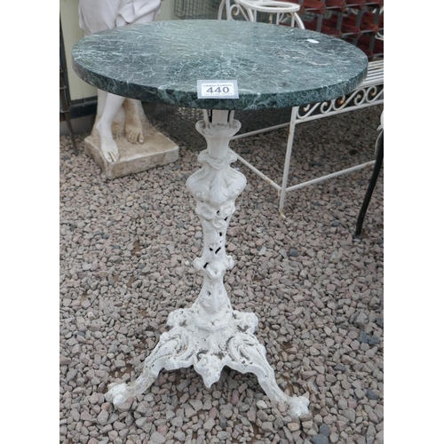 440 - Cast base marble top pedestal garden table