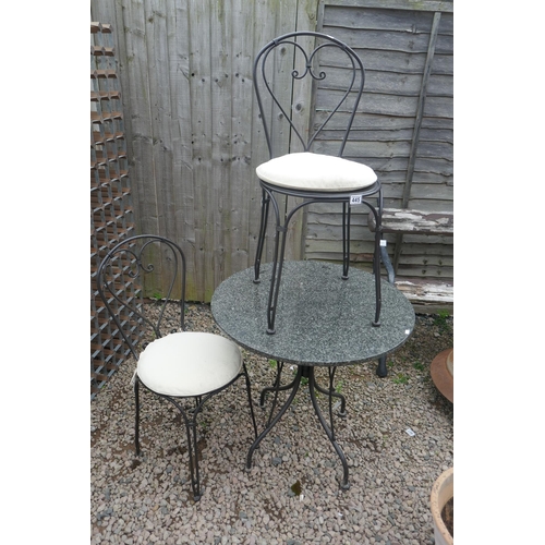 445 - Garden table and chairs, table with marble top