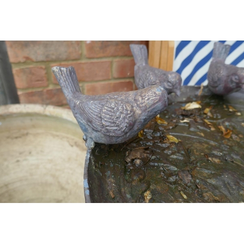 470 - Metal bird bath adorned with birds