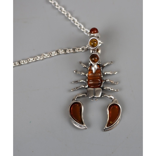 22 - Silver & amber scorpion pendant on chain