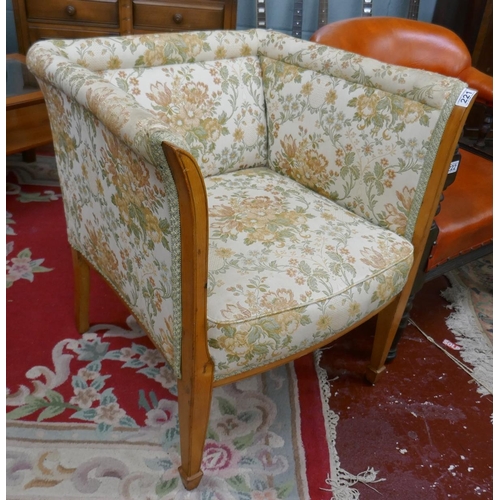 221 - Square tub chair with floral pattern upholstery