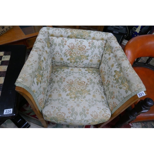 221 - Square tub chair with floral pattern upholstery