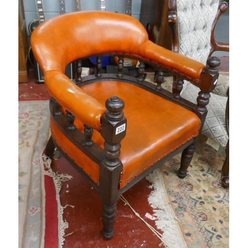 222 - Orange leather antique spindle back tub chair