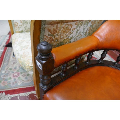 222 - Orange leather antique spindle back tub chair