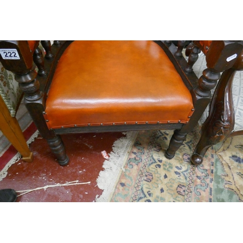 222 - Orange leather antique spindle back tub chair