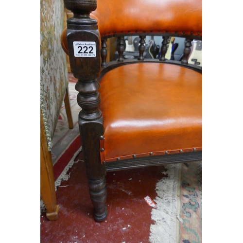 222 - Orange leather antique spindle back tub chair