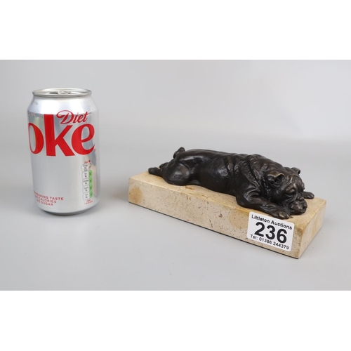 236 - Small bronze bulldog on marble plinth