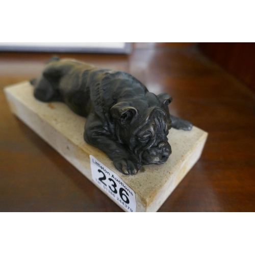 236 - Small bronze bulldog on marble plinth