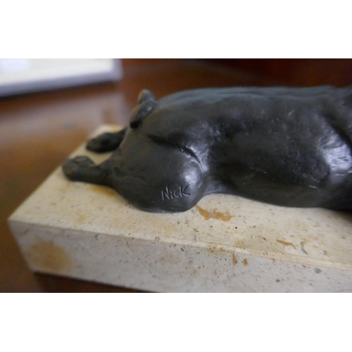 236 - Small bronze bulldog on marble plinth