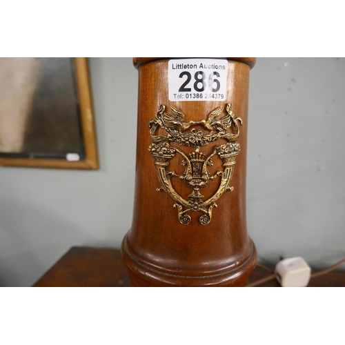 286 - Unusual turned table lamp with ormolu crest