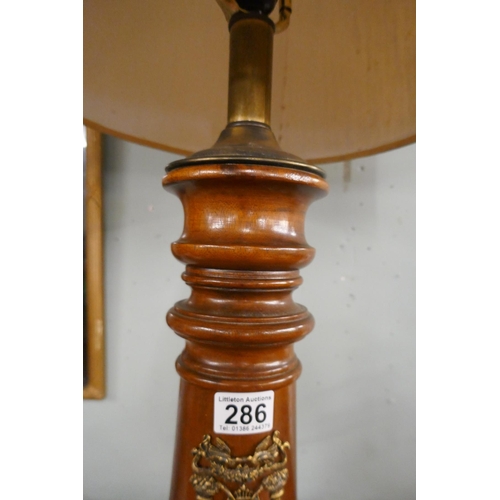 286 - Unusual turned table lamp with ormolu crest