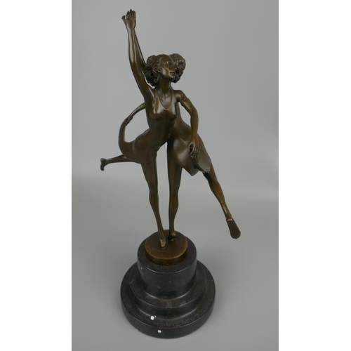 288 - Bronze figure on marble base - Ladies dancing - Approx H: 37cm