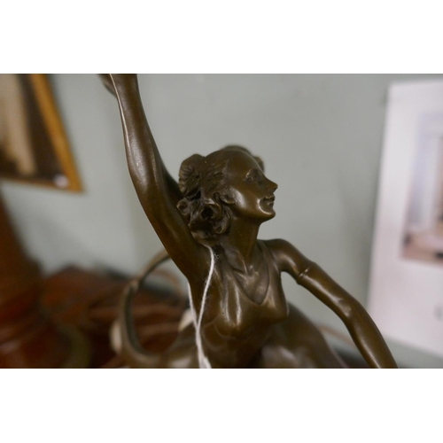 288 - Bronze figure on marble base - Ladies dancing - Approx H: 37cm