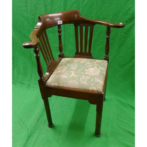 292 - Georgian oak framed corner chair