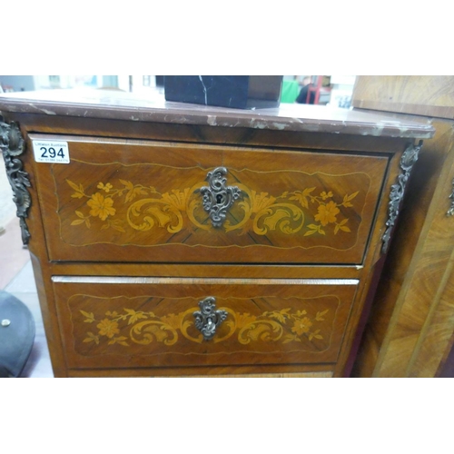 294 - Tall French marquetry cabinet with secretaire drawer, ormolu mounts and marble top - Approx size: W:... 