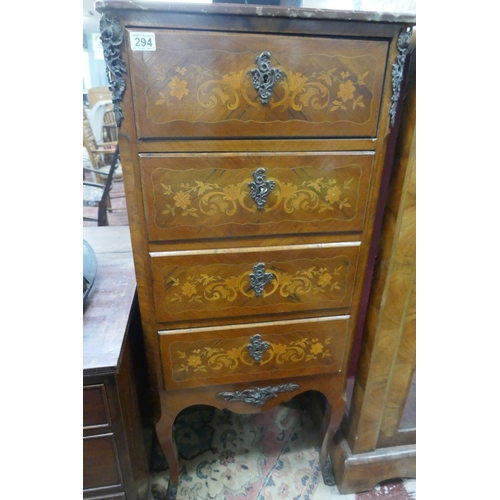 294 - Tall French marquetry cabinet with secretaire drawer, ormolu mounts and marble top - Approx size: W:... 