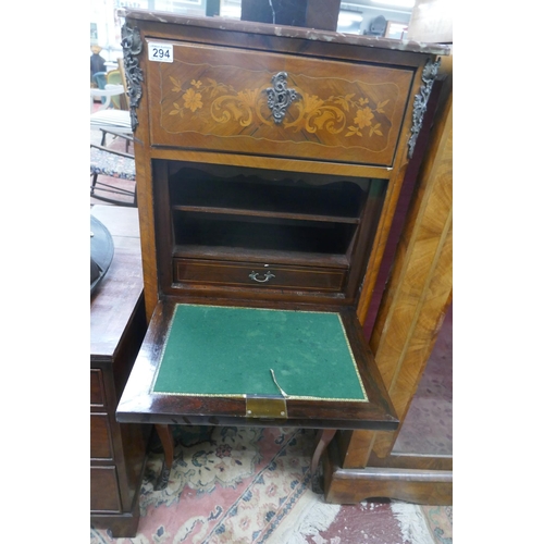 294 - Tall French marquetry cabinet with secretaire drawer, ormolu mounts and marble top - Approx size: W:... 