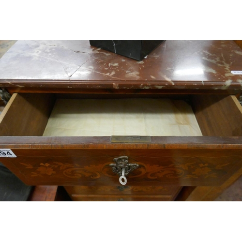 294 - Tall French marquetry cabinet with secretaire drawer, ormolu mounts and marble top - Approx size: W:... 