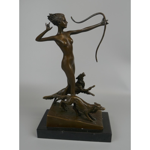 296 - Bronze figure on marble base - Diana the Huntress - Approx H: 29cm