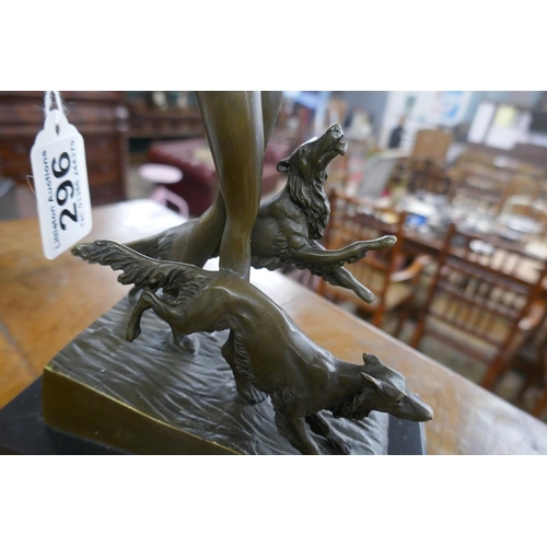 296 - Bronze figure on marble base - Diana the Huntress - Approx H: 29cm