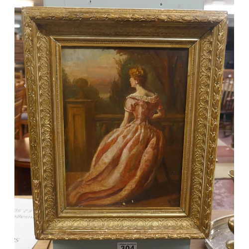 304 - Oil on canvas - Victorian lady - Approx image size: 29cm x 21cm