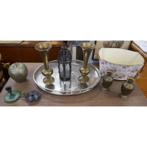 310 - Collection of metalware to include large galleried tray