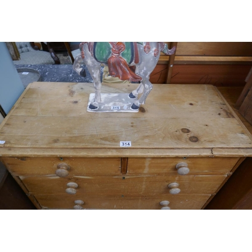 314 - Antique pine chest of 2 over 3 drawers - Approx size: W: 97cm D: 46cm H: 95cm