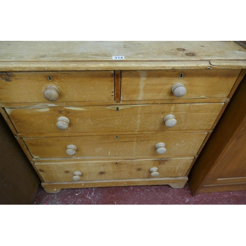 314 - Antique pine chest of 2 over 3 drawers - Approx size: W: 97cm D: 46cm H: 95cm