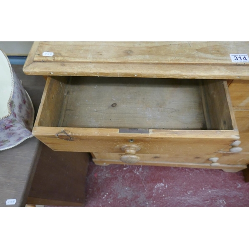 314 - Antique pine chest of 2 over 3 drawers - Approx size: W: 97cm D: 46cm H: 95cm