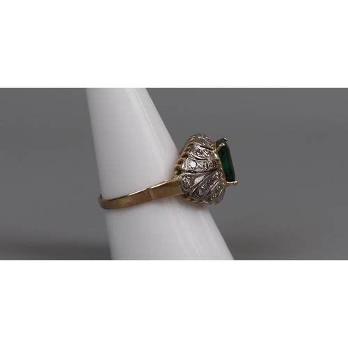 32 - 18ct gold emerald & diamond cocktail ring, size P½