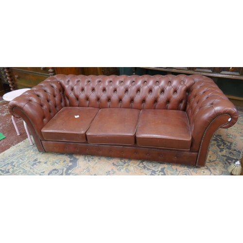 322 - Red leather chesterfield sofa