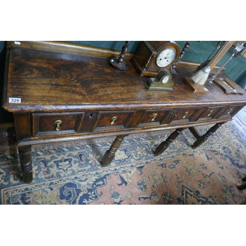 326 - Early oak dresser base - Approx size: W: 192cm D: 46cm H: 87cm