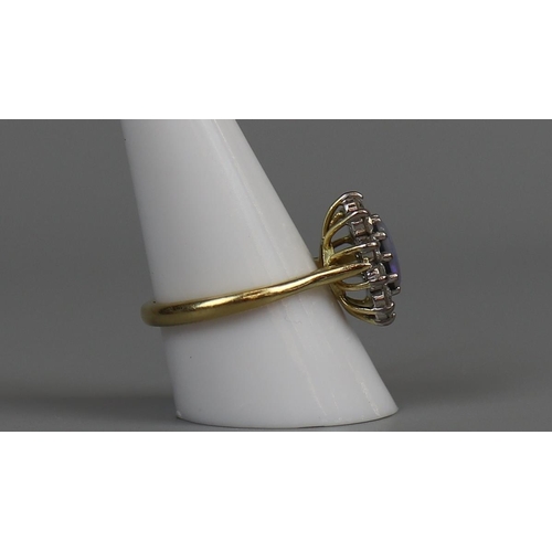 34 - 18ct gold opal & diamond cluster ring, size S