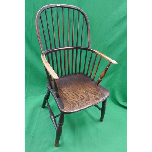 344 - Antique elm seated stick back armchair