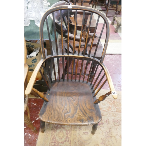 344 - Antique elm seated stick back armchair