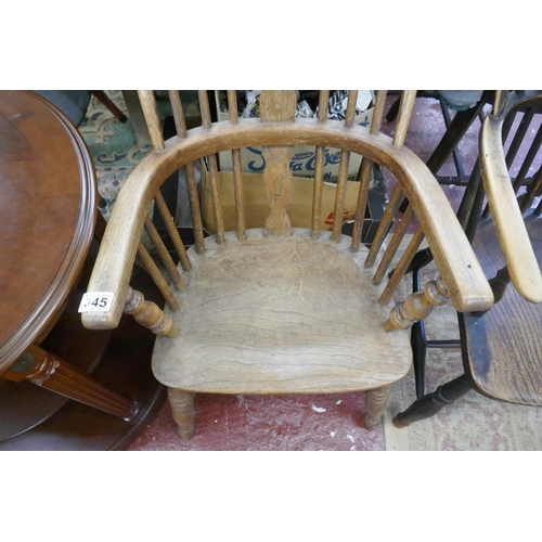 345 - Antique elm seated stick back armchair