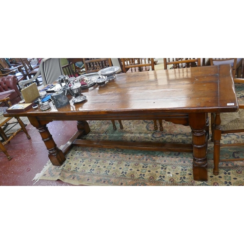 351 - Oak refectory table with plank top - Approx L: 213cm x W: 29cm x H: 77cm