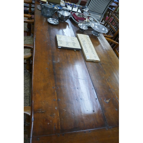 351 - Oak refectory table with plank top - Approx L: 213cm x W: 29cm x H: 77cm